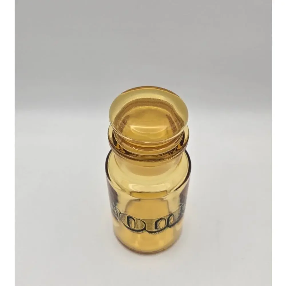 VTG Amber Glass Apothecary Jar Stopper Lid with Four Written